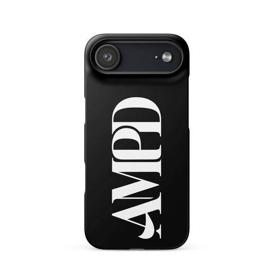 AMPD Snap case for iPhone 17® in black with bold white logo design