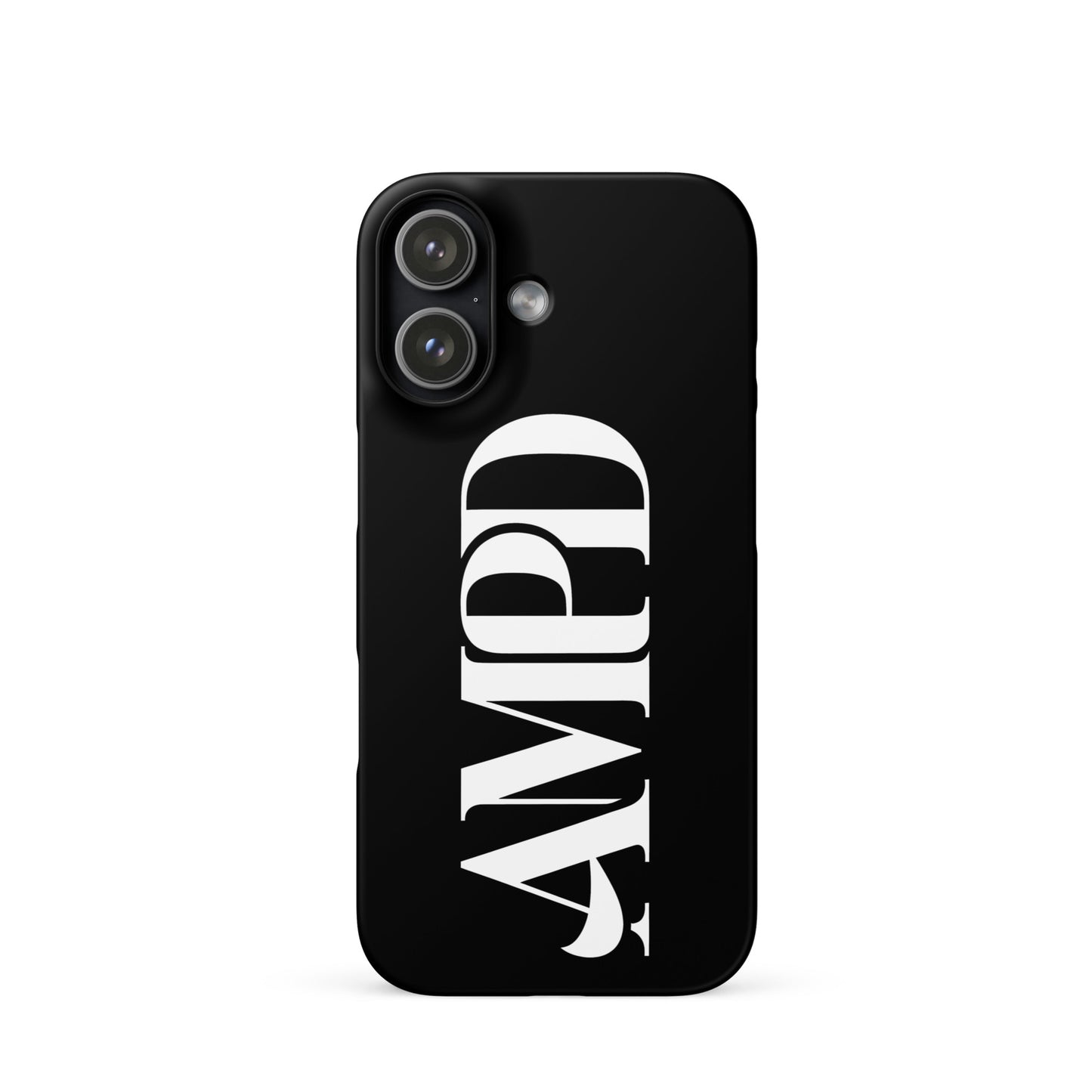 AMPD Snap case for iPhone 17® in black with large white AMPD logo design