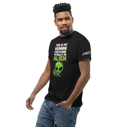 Amp'd Up Custom Alien T-Shirt black with humorous alien graphic and text worn by man