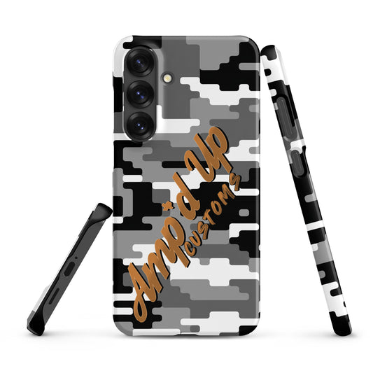 Amp'd Up Custom Gray and Black Digital Camo Snap Case for Samsung Galaxy S25® with sleek design