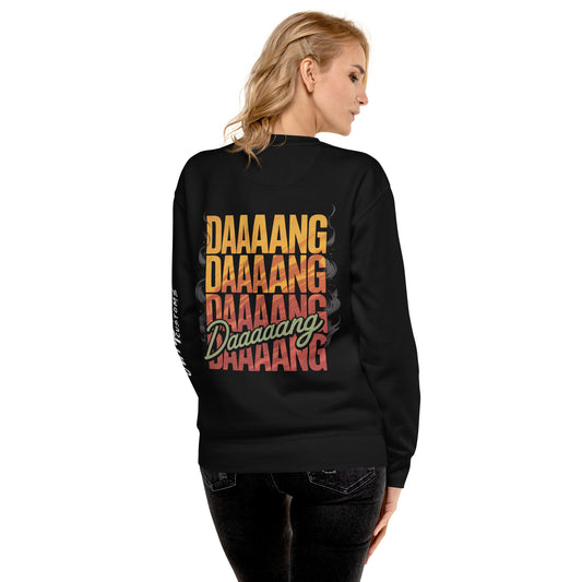 Back illustration of the DANG Sweatshirt by Amp'd Up Custom featuring bold colorful text