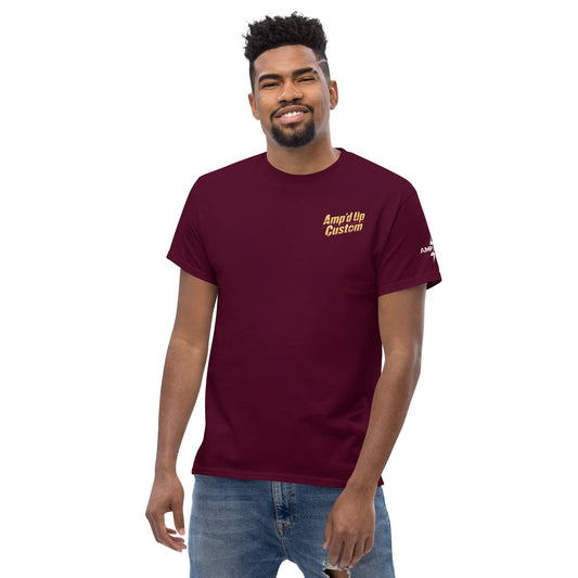 Amp'd Up Fallout Series Inspired T-Shirt w/ graphic on the back in maroon color for fans of the series