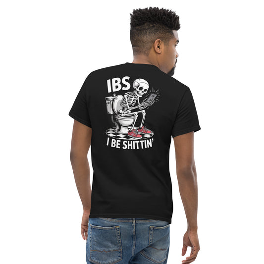 Amp'd Up Custom I Be Shittin T-Shirt with Skeleton Graphic on Back in Black Color