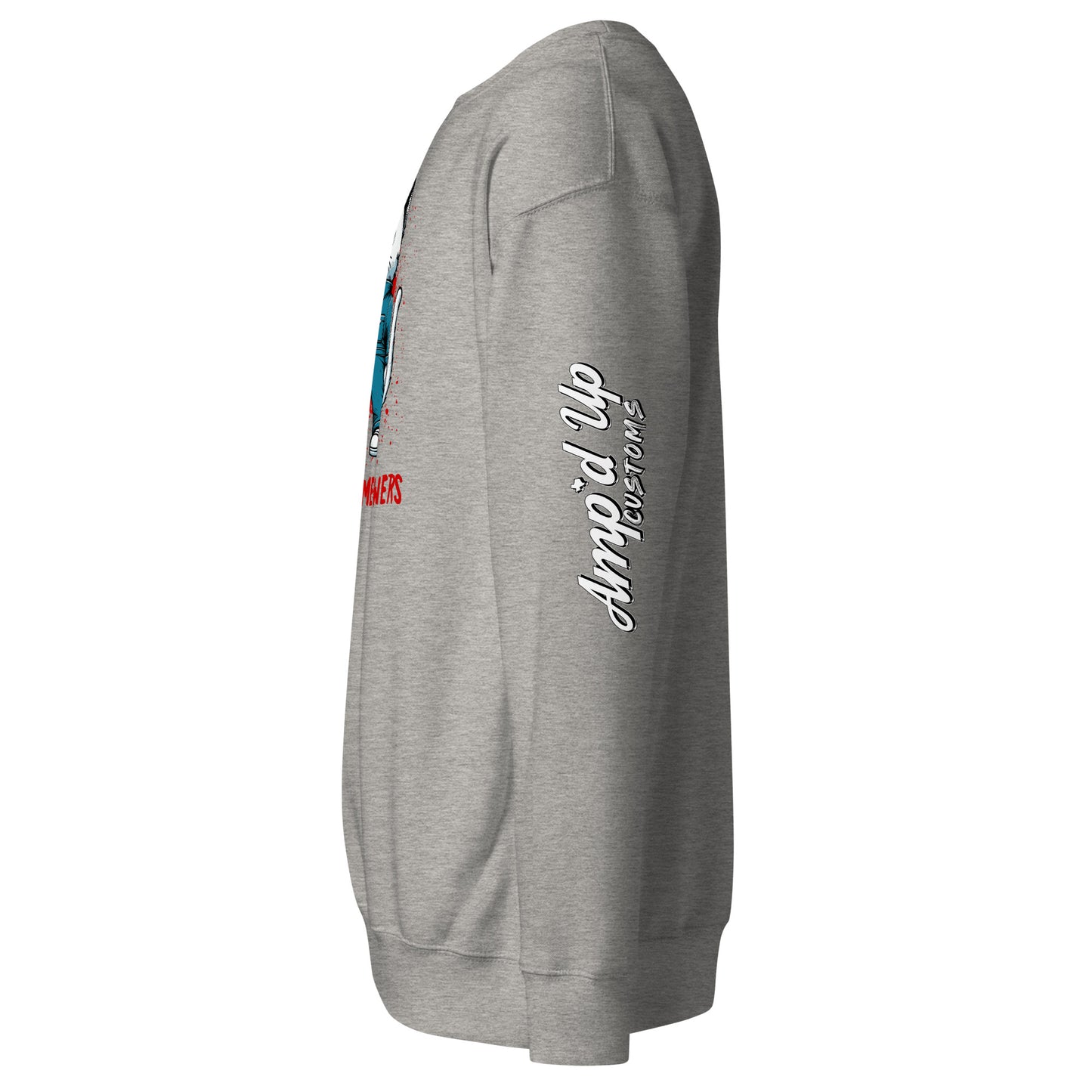 Gray Michael Meowers Sweatshirt by Amp'd Up Custom with logo printed on sleeve
