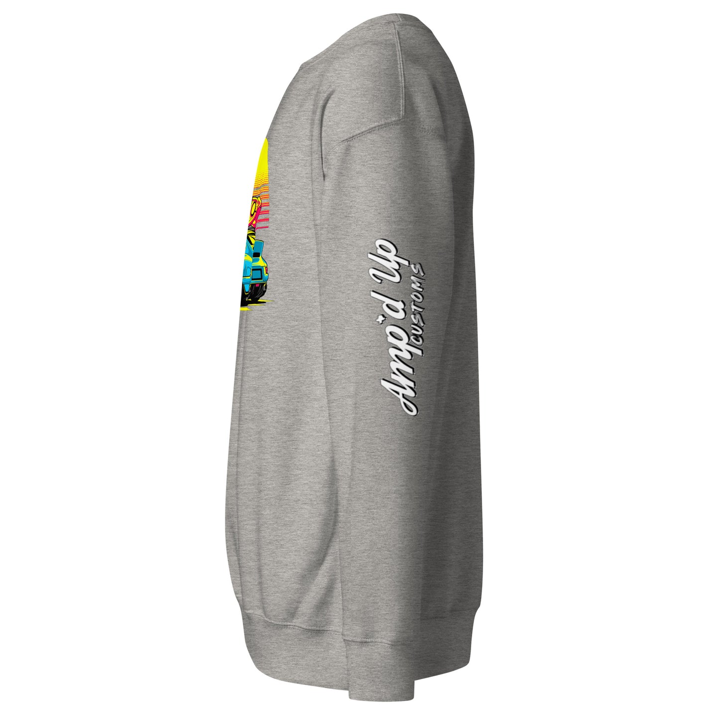 Gray Sunset Porsche Sweatshirt from Amp'd Up Custom with vibrant car graphics