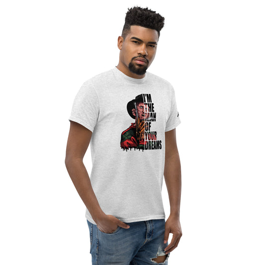 I'm The Man Of Your Dreams Freddy Krueger T-Shirt by Amp'd Up Custom worn by man in casual jeans