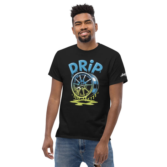 Amp'd Up Custom Drip T-Shirt featuring a colorful graphic design with a dripping wheel