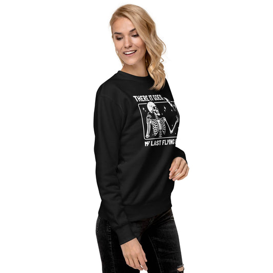 Amp'd Up Custom black sweatshirt with There It Goes My Last Flying F*ck Sweatshirt skeleton graphic