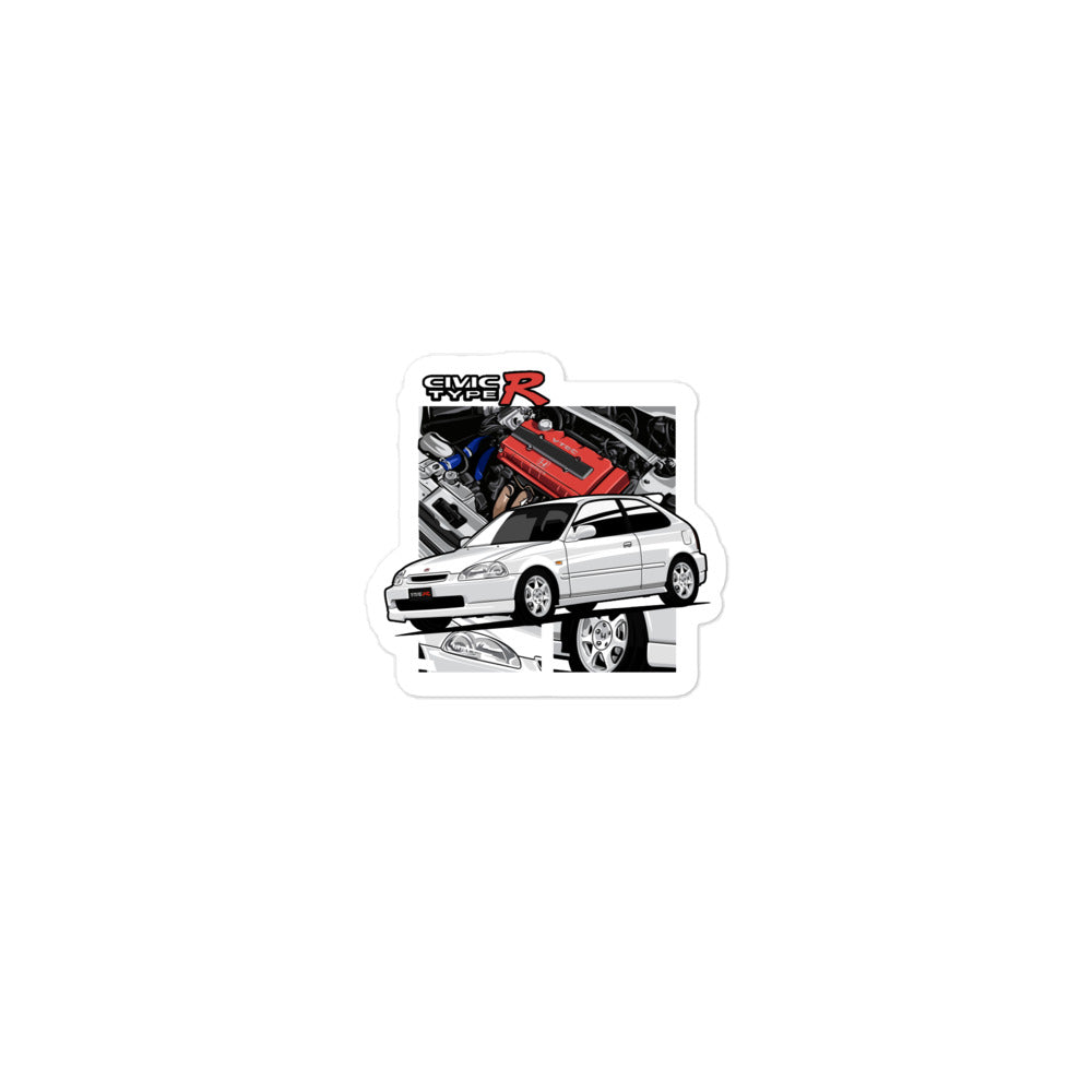 Civic Type-R sticker featuring a detailed illustration of the car and engine designs