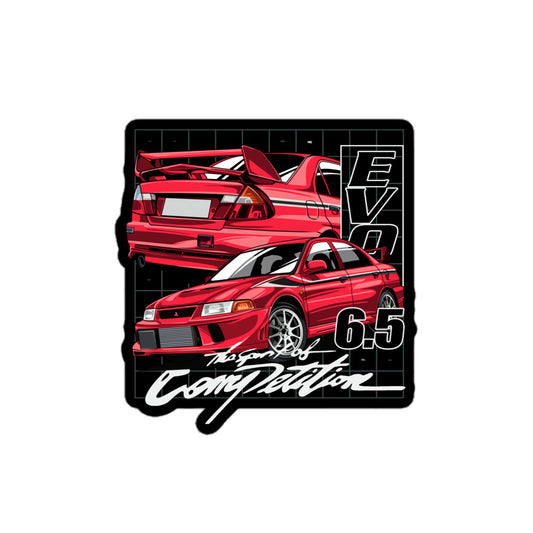 Evo 6.5 sticker featuring a red Mitsubishi car design with sleek graphics for automotive enthusiasts
