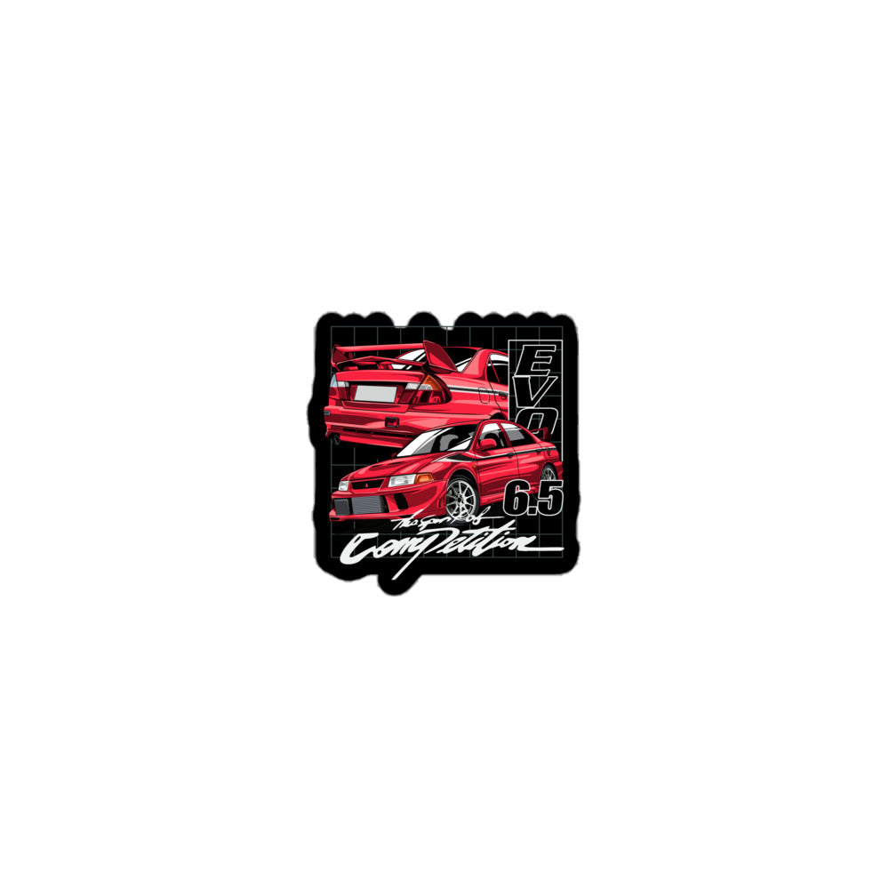 Amp'd Up Custom Evo 6.5 sticker featuring a red sports car illustration and bold graphics