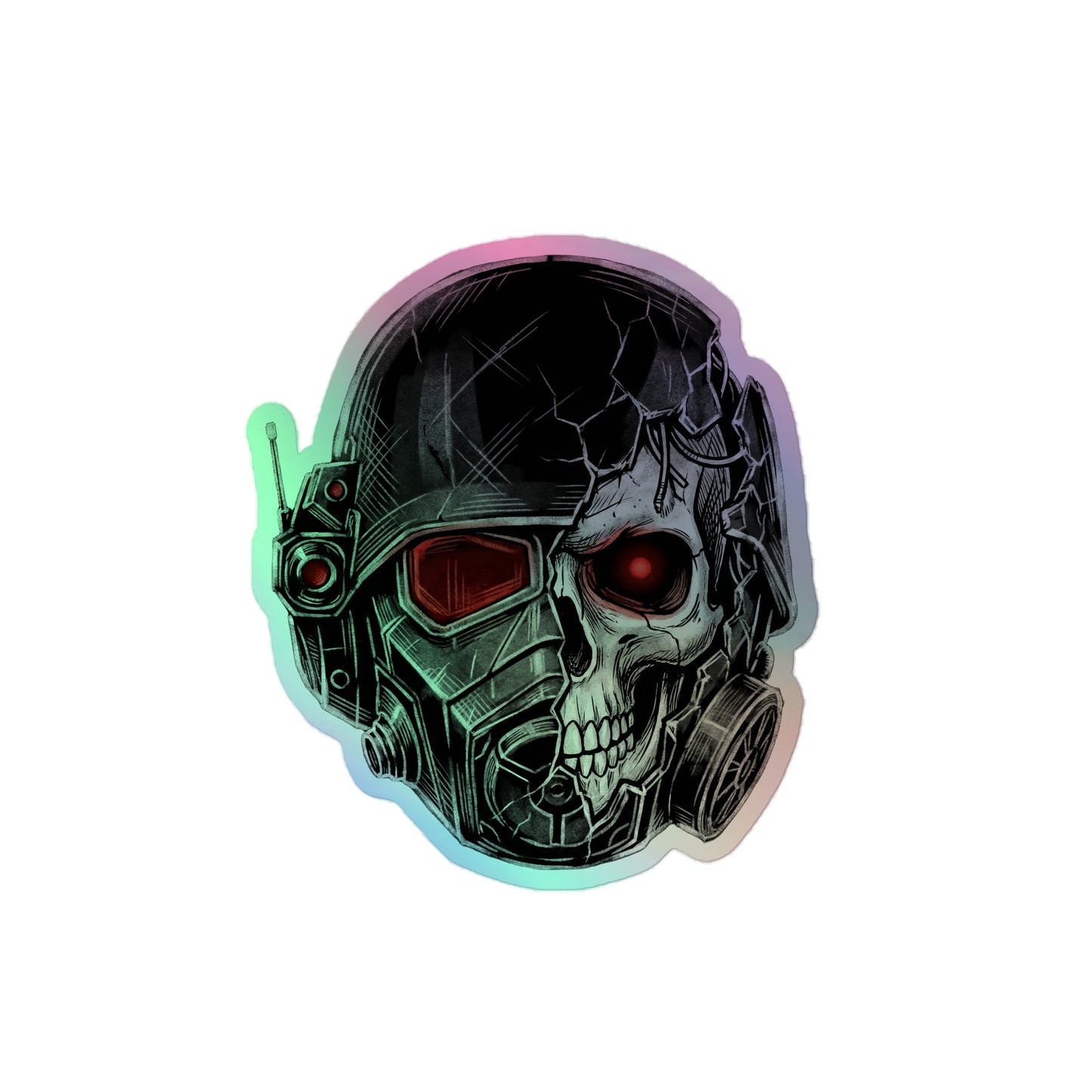 Fallout video game Series NCR New California Republic Helmet half broken Holographic sticker with vibrant colors