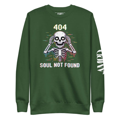 404 Soul Not Found Glitch Skeleton Sweatshirt in green with colorful graphic design