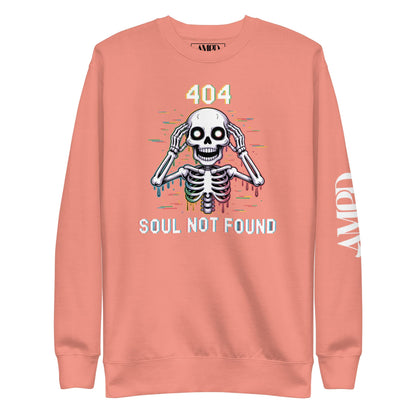 404 Soul Not Found Glitch Skeleton Sweatshirt in peach with unique graphics and comfortable fit