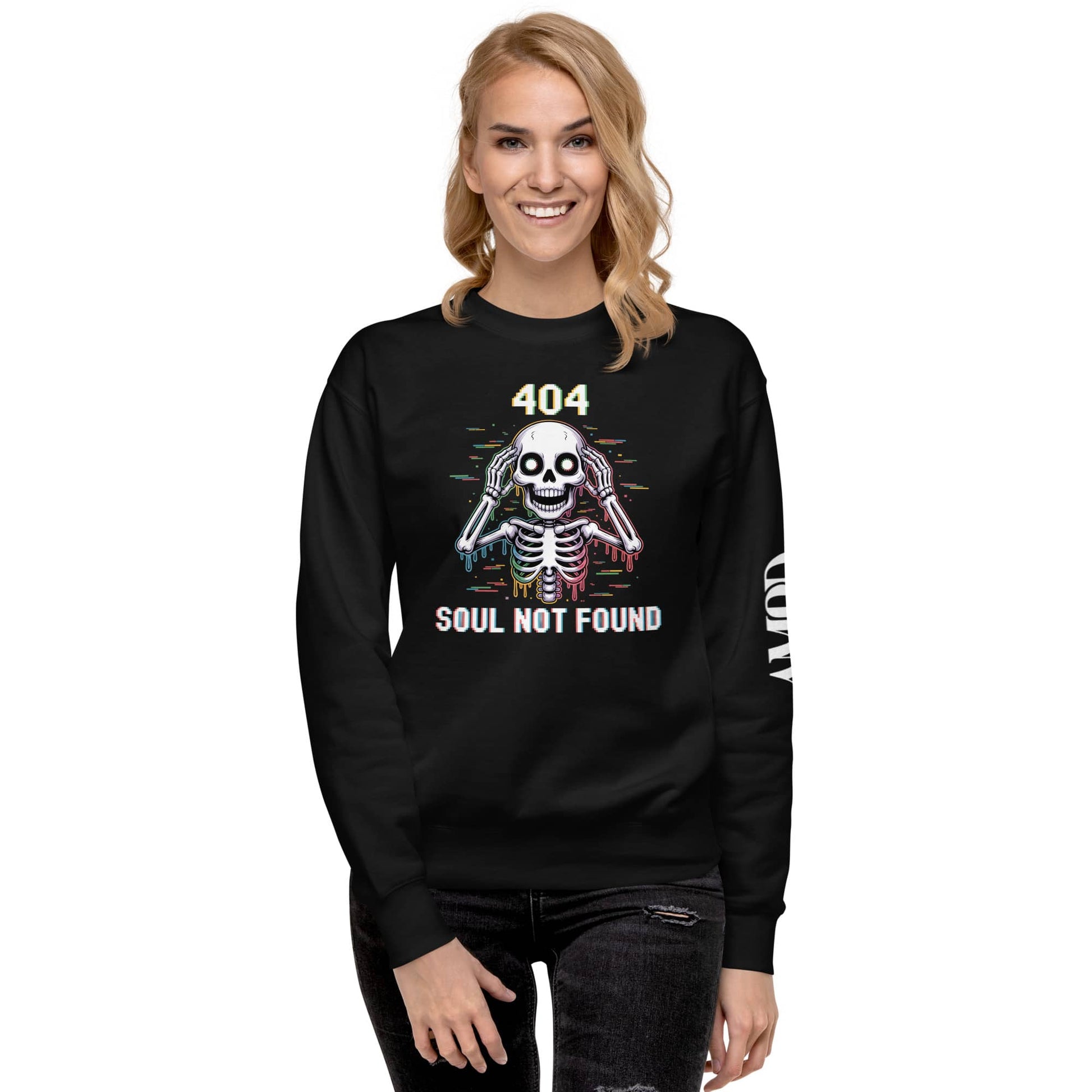 404 Soul Not Found Glitch Skeleton Sweatshirt for a stylish and trendy look