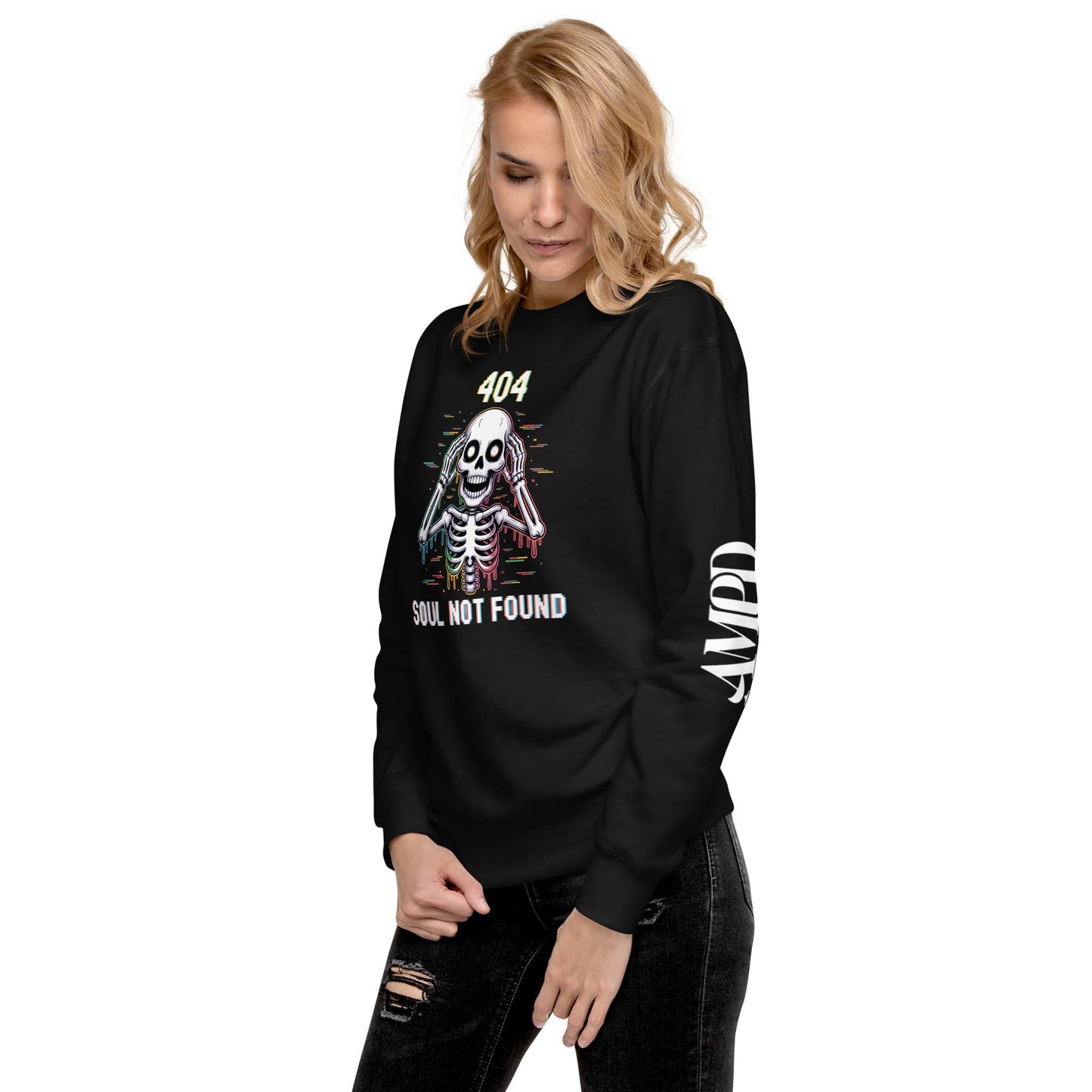 404 Soul Not Found Glitch Skeleton Sweatshirt by Amp'd Up Custom with unique graphic design