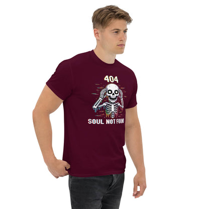 404 Soul Not Found Skeleton 3D Glitch Drip Graphic T-Shirt in Maroon for Unique Style