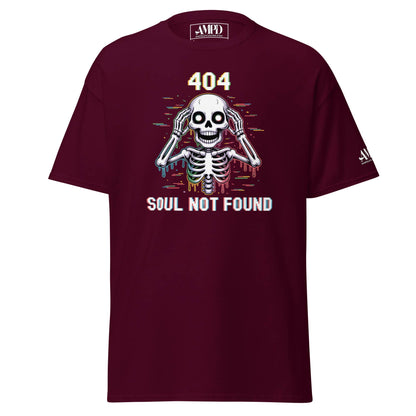 404 Soul Not Found Skeleton 3D Glitch Drip Graphic T-Shirt in Burgundy by Amp'd Up Custom