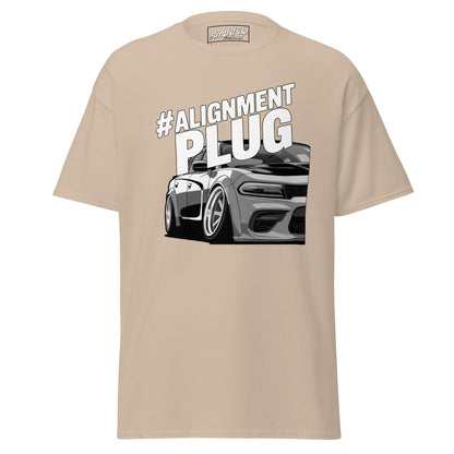 Amp'd Up Custom Alignment PLUG T-Shirt in beige featuring a stylish car graphic
