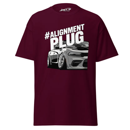 Amp'd Up Custom Alignment PLUG T-Shirt in Maroon with Graphic Car Design