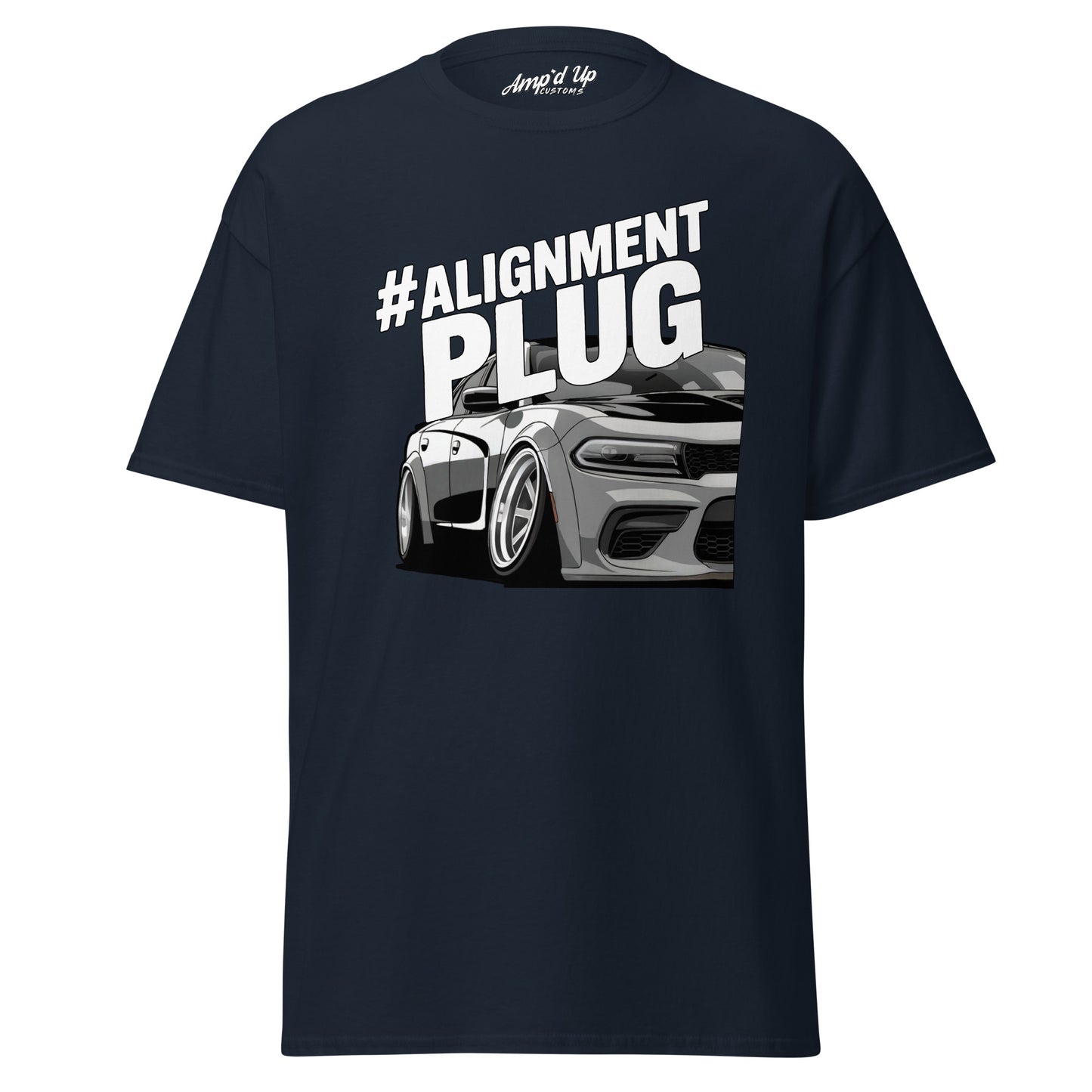#ALIGNMENT PLUG T-Shirt in Navy with a Graphic Design of a Customized Car