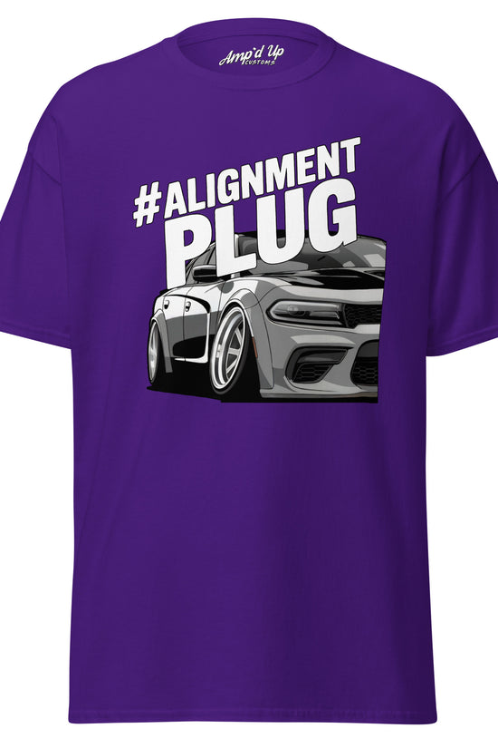 Amp'd Up Custom Alignment PLUG T-Shirt in purple featuring a car graphic