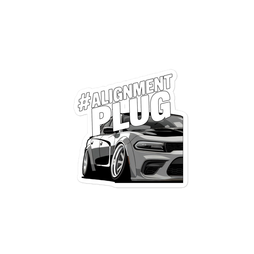 Alignment plug sticker featuring a graphic of a sleek, lowered car design