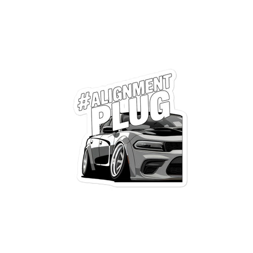 Alignment plug sticker featuring a graphic of a sleek, lowered car design