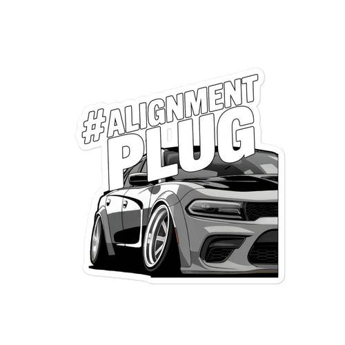 Amp'd Up Custom Alignment plug sticker featuring a sleek car design with bold text