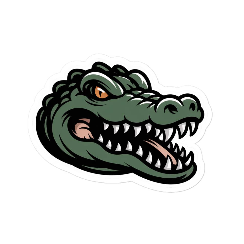 Alligator Bubble-Free Kiss Cut Cute Reptile Decal Sticker featuring an illustrated alligator head with sharp teeth