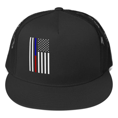 American Flag Trucker Cap in black with a unique flag design featuring stripes and colors