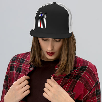 American Flag Trucker Cap with a unique design featuring a flag and stylish mesh backing