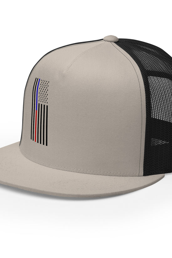 Amp'd Up Custom American Flag Trucker Cap with a stylish design and breathable mesh back