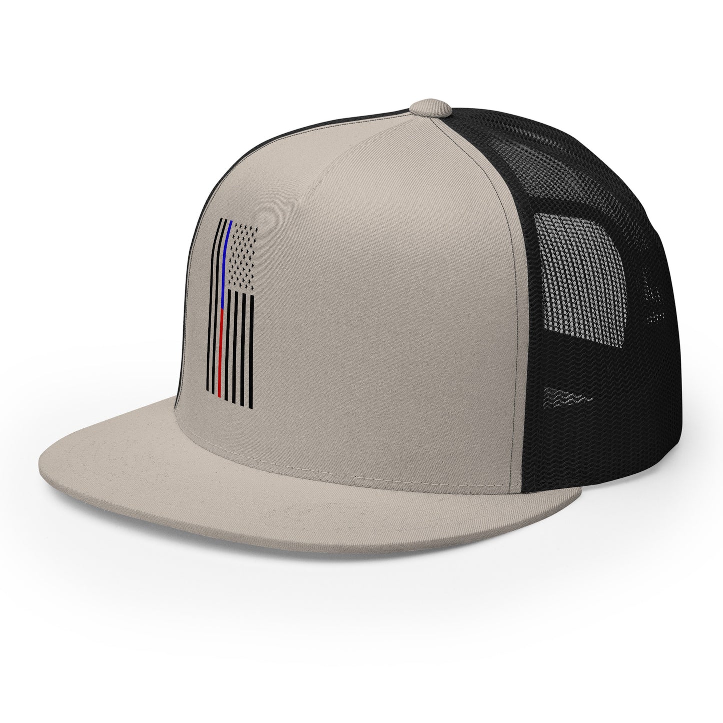 Amp'd Up Custom American Flag Trucker Cap with a stylish design and breathable mesh back