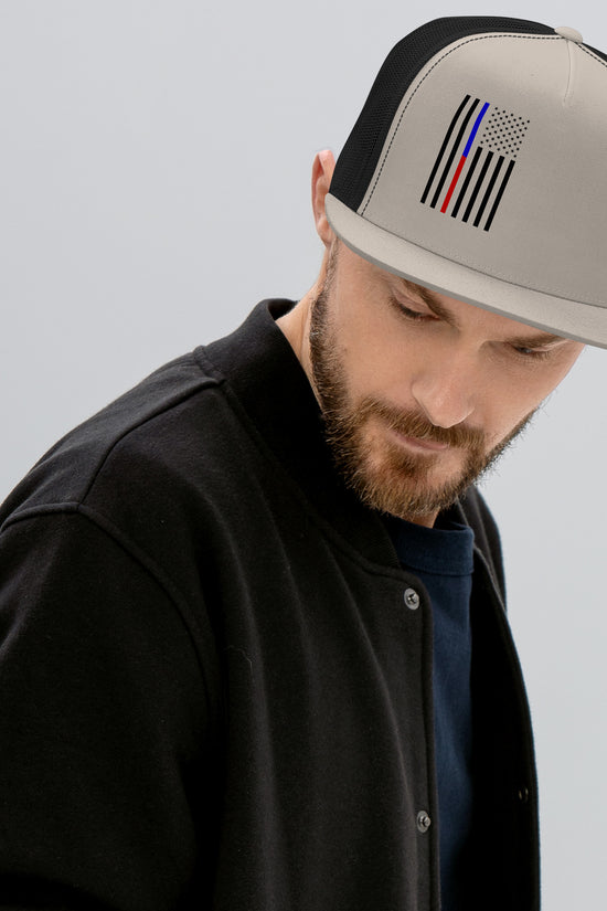 Amp'd Up Custom American Flag Trucker Cap featuring a stylish design and comfortable fit