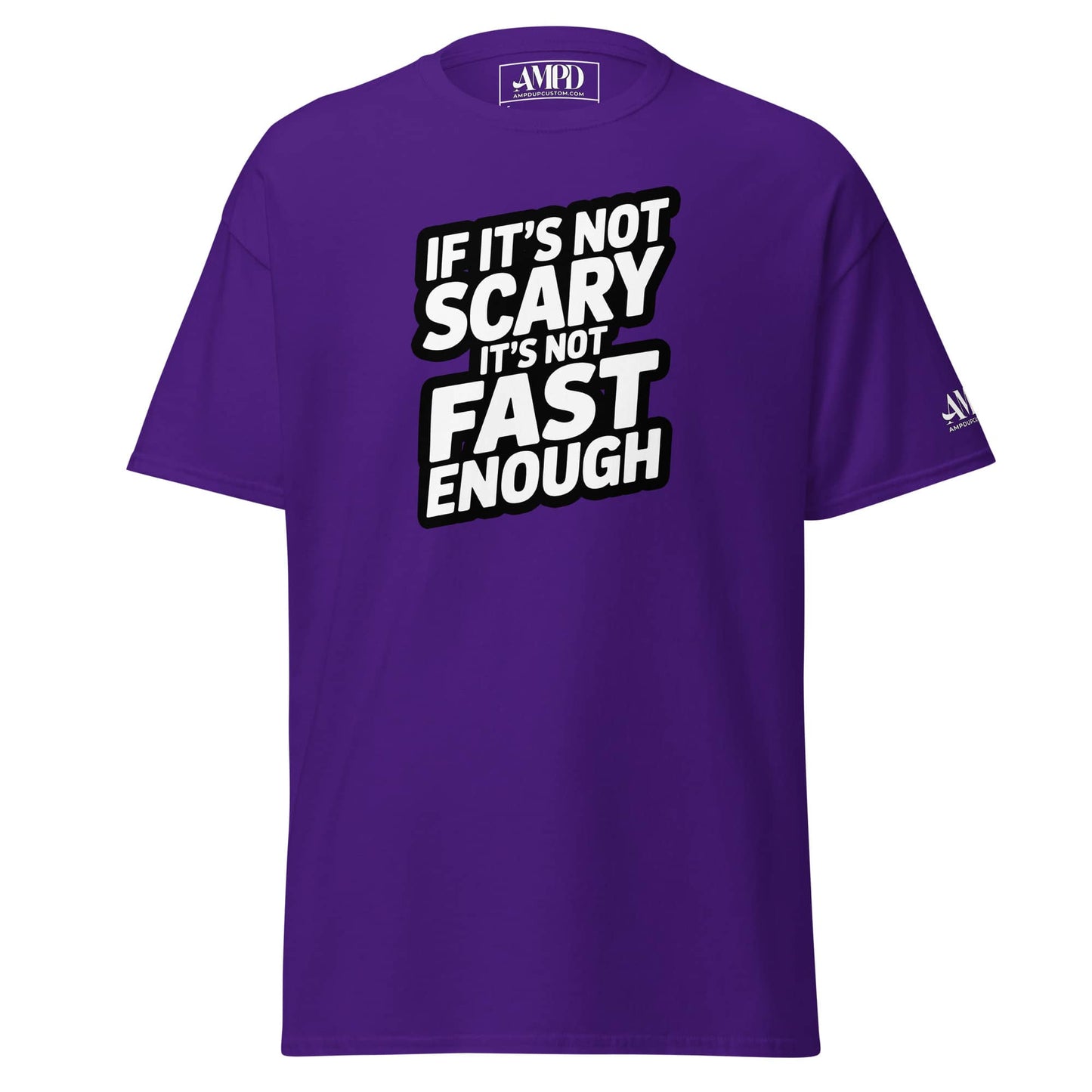 Purple If Its Not Scary, Its not Fast Enough T-Shirt Classic Car Enthusiasts with bold graphic design