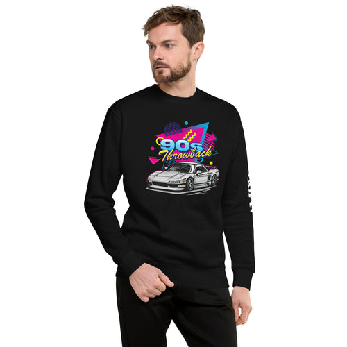 90s Throwback Honda Acura NSX NA1 Graphic Sweatshirt | AMPD with colorful retro design on black fabric