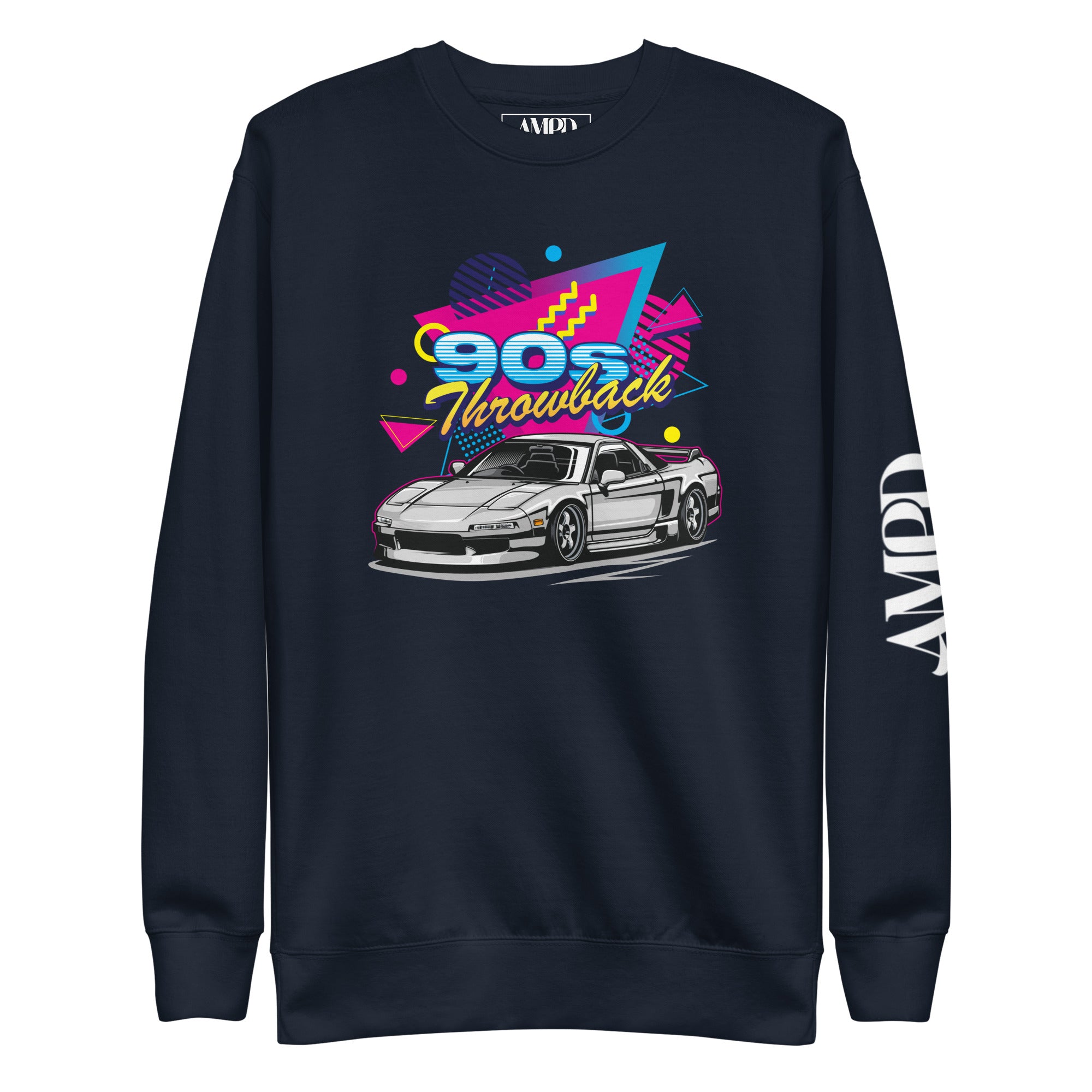 90s Throwback Honda Acura NSX NA1 Graphic Sweatshirt | AMPD featuring retro design on navy background