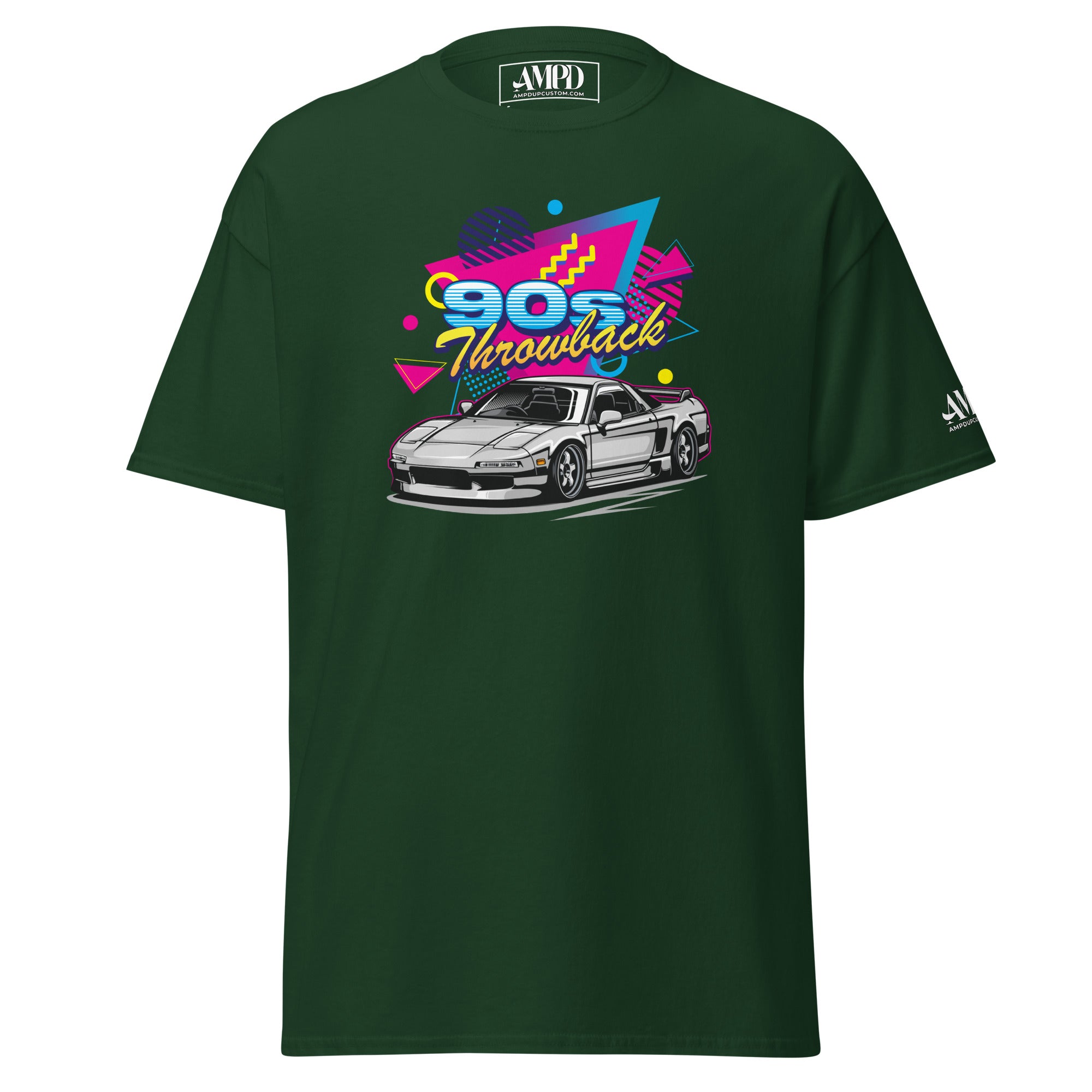 90s Throwback Honda Acura NSX NA1 Graphic T-Shirt | AMPD featuring a retro car design on a green shirt