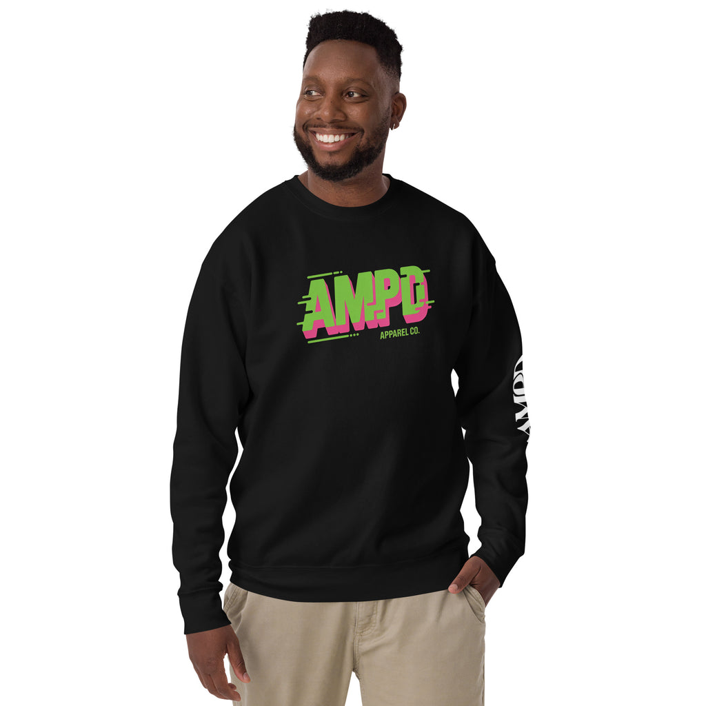Black AMPD Apparel Company Sweatshirt with colorful logo and sleeve design for casual wear