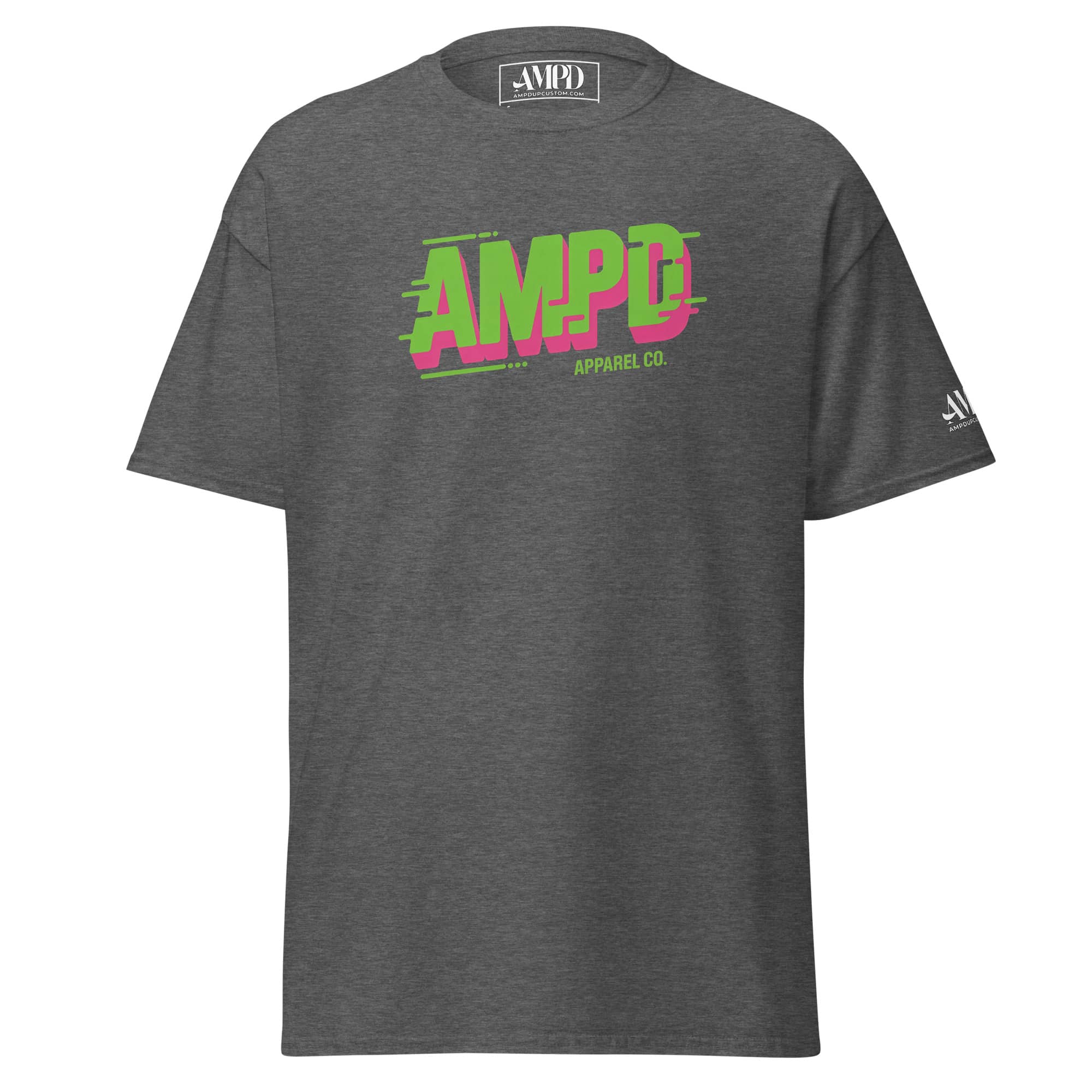 Gray AMPD Apparel Company T-Shirt with Colorful Retro Logo for Casual Wear