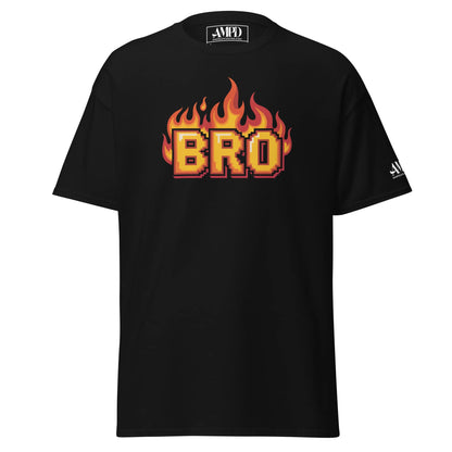 Amp'd Up Custom BRO in Flames Pixelated Graphic T-Shirt in Black for Casual Wear