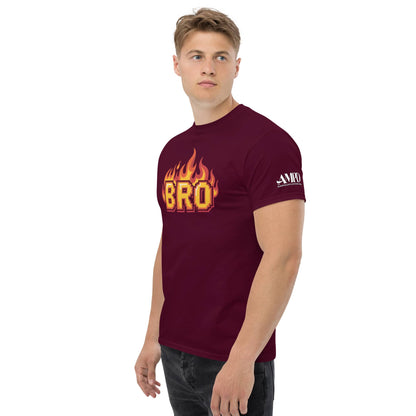Amp'd Up Custom BRO in Flames Pixelated Graphic T-Shirt for trendy casual wear