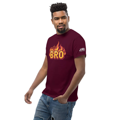 Amp'd Up Custom BRO in Flames Pixelated Graphic T-Shirt in Maroon with a Bold Design