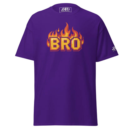 Amp'd Up Custom BRO in Flames Pixelated Graphic T-Shirt in Purple Color for Casual Style