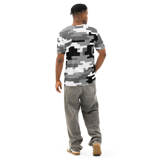 AMPD Cotton Crew Neck Tee Digital Black and Gray Camo, Casual Mens Short Sleeve T-Shirt displayed from the back
