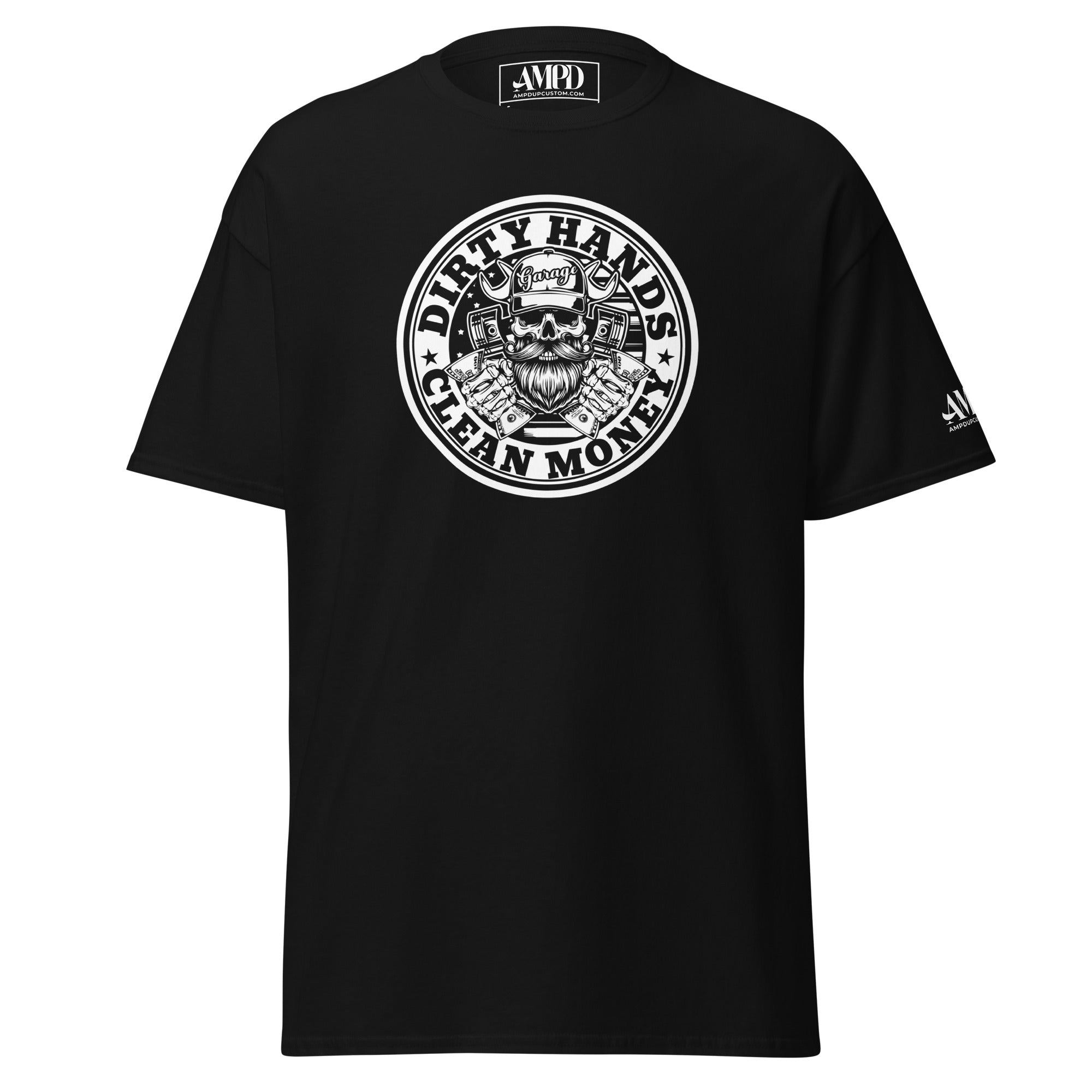Dirty Hands Clean Money T-Shirt | AMPD in black with a bold graphic design on the front
