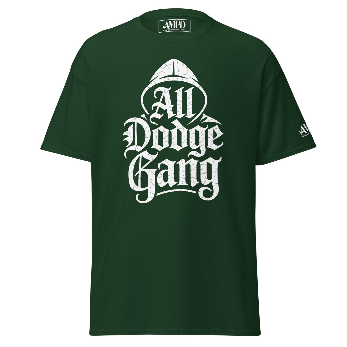 Amp'd Up Custom Dodge Gang Graphic T-Shirt in green for car enthusiast streetwear