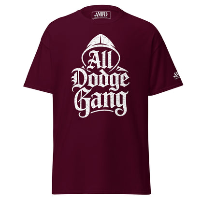 Amp'd Up Custom Dodge Gang Graphic T-Shirt in Burgundy for Car Enthusiast Streetwear1