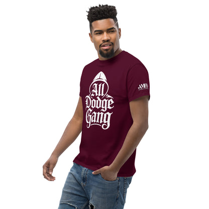 Amp'd Up Custom Dodge Gang Graphic T-Shirt in Burgundy, perfect for car enthusiast streetwear